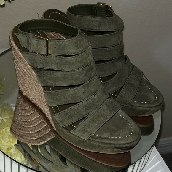 TORY BURCH Bailey Wedge Olive Green Espadrille Sandals - Picture 6 of 15